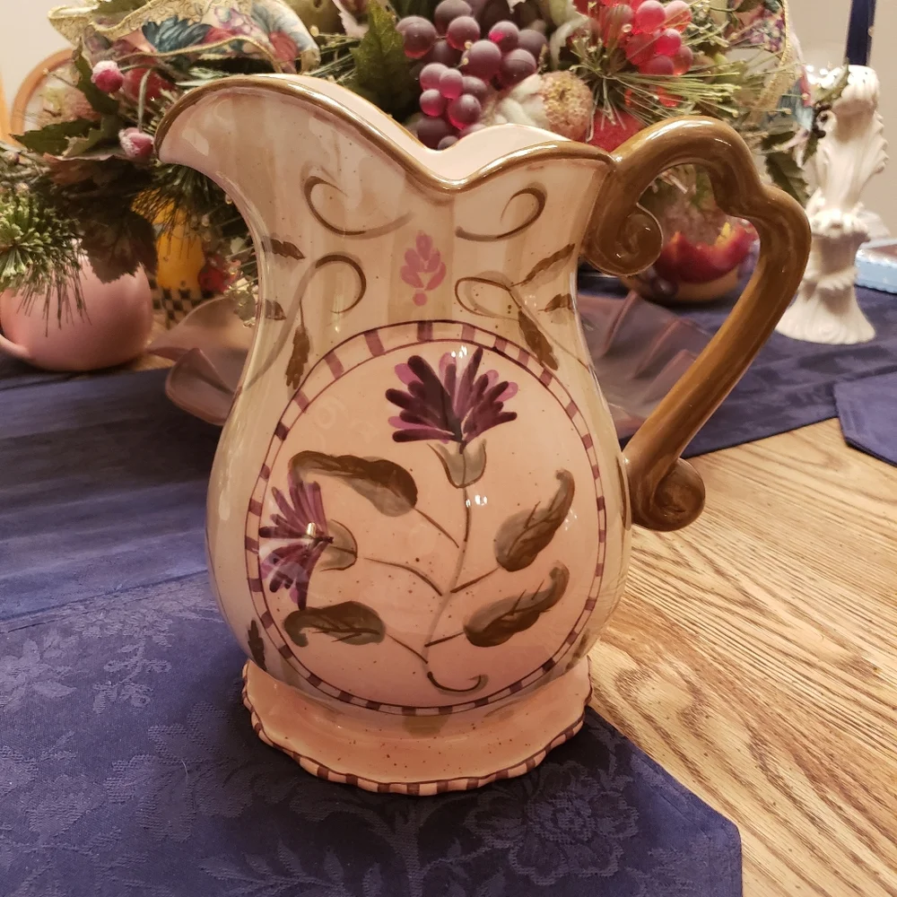 222 Fitth lbiza Flowers Pottery Large Pitcher - Picture 11 of 14